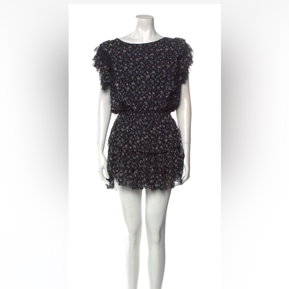 Black silk LoveShackFancy dress with flowers